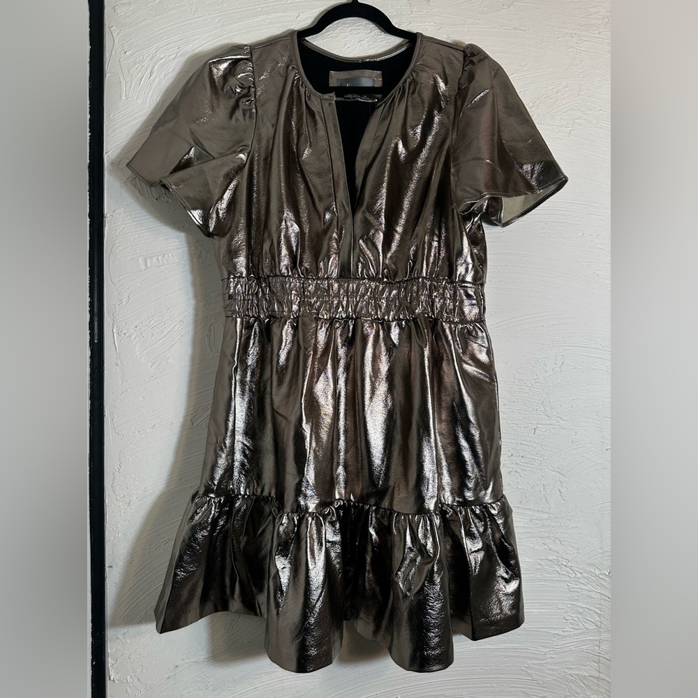 Anthropologie Metallic Short Sleeve Mini Dress